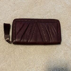 B Makowsky Leather Zip Wallet in Deep Burgundy